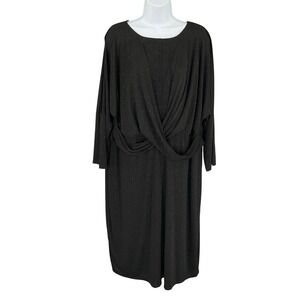 London Times Woman 20W Black Sparkle Twist Front Long Sleeve Midi Dress Party